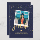 Elegantes Navy Blue & Gold Stars Abschluss Foto Einladung (Vorne/Hinten)
