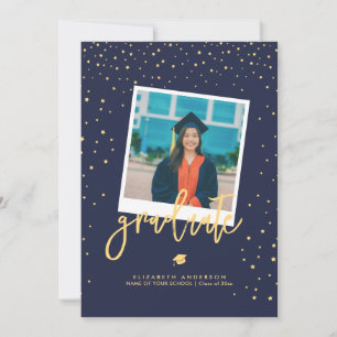 Elegantes Navy Blue & Gold Stars Abschluss Foto Einladung