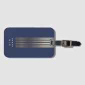 Elegantes Navy Blue Gold Streifen Stars Monogramm Gepäckanhänger (Vorderseite (Horizontal))