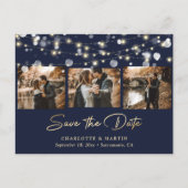 Elegantes Navy Blue Gold Wedding Foto Save the Dat Ankündigungspostkarte (Vorderseite)