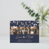 Elegantes Navy Blue Gold Wedding Foto Save the Dat Ankündigungspostkarte (Stehend Vorderseite)