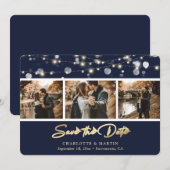 Elegantes Navy Blue Gold Wedding Foto Save the Dat Date (Vorne/Hinten)