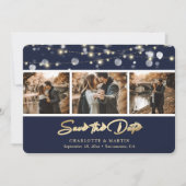 Elegantes Navy Blue Gold Wedding Foto Save the Dat Date (Vorderseite)