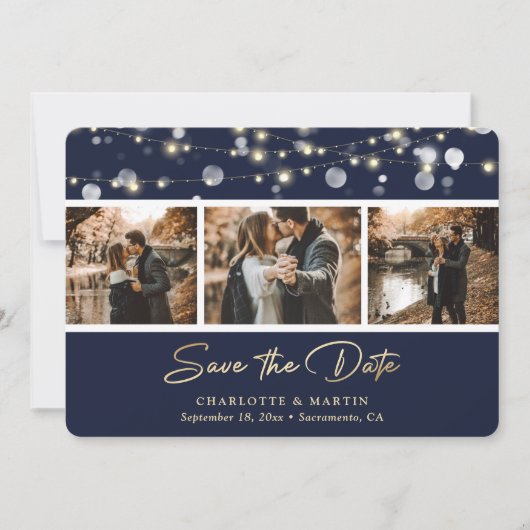 Elegantes Navy Blue Gold Wedding Foto Save the Dat Save The Date (Vorderseite)