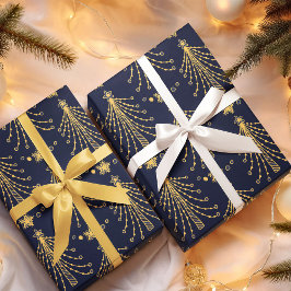 Elegantes Navy Blue Gold Weihnachtsbaum Star Muste Geschenkpapier