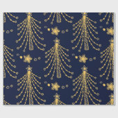 Elegantes Navy Blue Gold Weihnachtsbaum Star Muste Geschenkpapier (Flach)