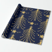 Elegantes Navy Blue Gold Weihnachtsbaum Star Muste Geschenkpapier (Ungerollt)