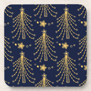 Elegantes Navy Blue Gold Weihnachtsbaum Star Muste Getränkeuntersetzer