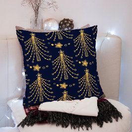 Elegantes Navy Blue Gold Weihnachtsbaum Star Muste Kissen