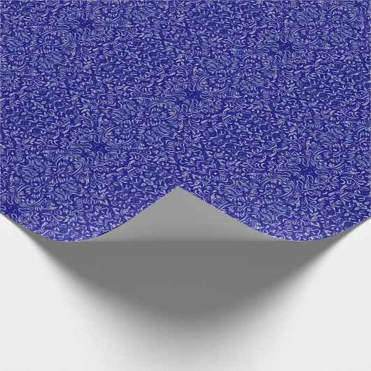 Elegantes Navy Blue & Gray Damask Muster Geschenkpapier (Ecke)