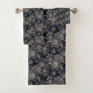 Elegantes Navy Blue & Gray Floral Muster Badhandtuch Set
