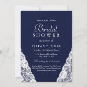 Elegantes Navy Blue Lace Wedding Brautparty Einladung (Vorderseite)