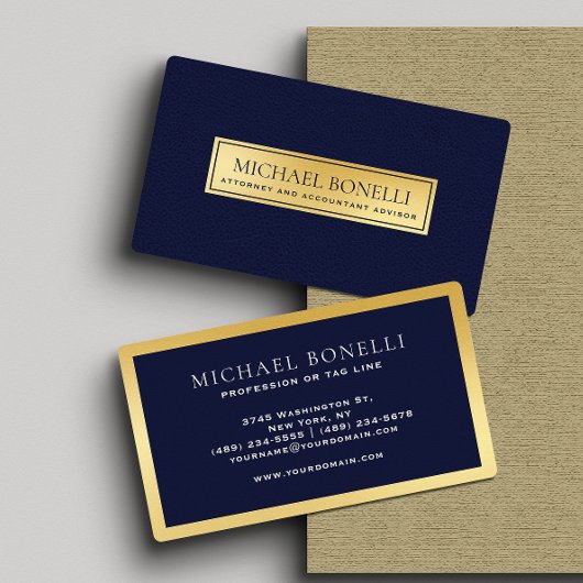 Elegantes Navy Blue Leather Gold Label Beruflich Visitenkarte