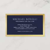 Elegantes Navy Blue Leather Gold Label Beruflich Visitenkarte (Rückseite)