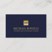 Elegantes Navy Blue Leather MONOGRAM Beruflich Visitenkarte (Vorderseite)