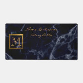 Elegantes Navy Blue Marble Square Gold Monogramm Schreibtischunterlage (Vorderseite)