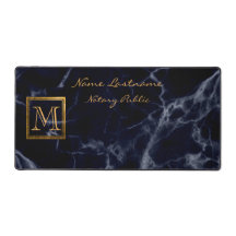 Elegantes Navy Blue Marble Square Gold Monogramm