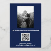 Elegantes Navy Blue Modern QR Code Foto Folieneinladung (Rückseite)