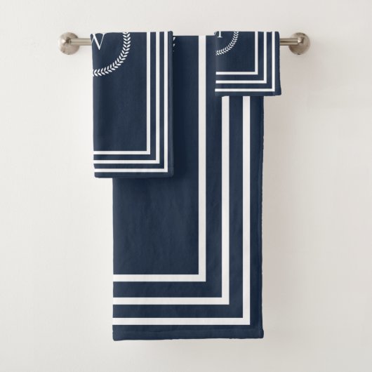 Elegantes Navy Blue Monogramm mit weißem Rahmen Badhandtuch Set (Insitu)