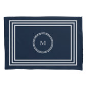 Elegantes Navy Blue Monogramm mit weißem Rahmen Kissenbezug (Vorderseite-Links)