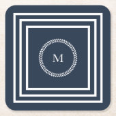 Elegantes Navy Blue Monogramm mit weißem Rahmen Rechteckiger Pappuntersetzer (Vorderseite)
