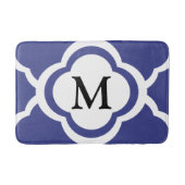 Elegantes Navy Blue Muster Monogramm Badematte (Vorderseite)