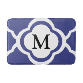 Elegantes Navy Blue Muster Monogramm Badematte
