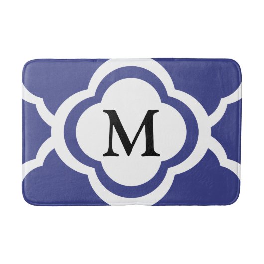 Elegantes Navy Blue Muster Monogramm Badematte (Vorderseite)