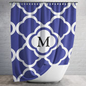 Elegantes Navy Blue Muster Monogramm Duschvorhang