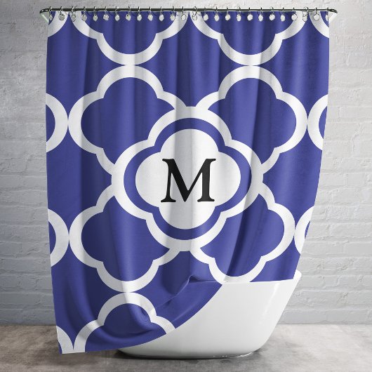 Elegantes Navy Blue Muster Monogramm Duschvorhang