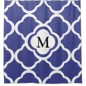 Elegantes Navy Blue Muster Monogramm Duschvorhang (Vorderseite)