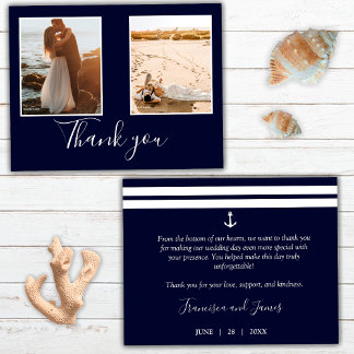 Elegantes Navy Blue Nautical Anchor Hochzeitssembl Dankeskarte