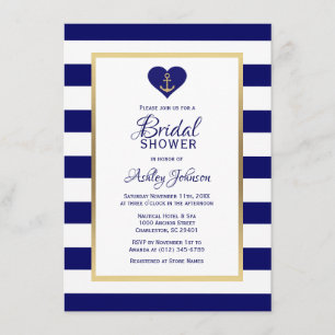Elegantes Navy Blue Nautical Wedding Brautparty Einladung