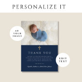 Elegantes Navy Blue Religious Boy Foto Dankeskarte