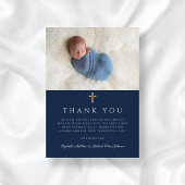 Elegantes Navy Blue Religious Boy Foto Dankeskarte