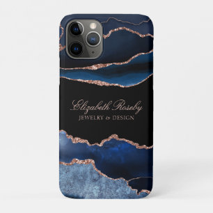 Elegantes Navy Blue Rose Gold Agate Black Business Case-Mate iPhone Hülle