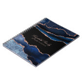 Elegantes Navy Blue Rose Gold Agate Geode Business Notizblock (Linke Seite)
