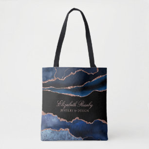 Elegantes Navy Blue Rose Gold Agate Geode Business Tasche