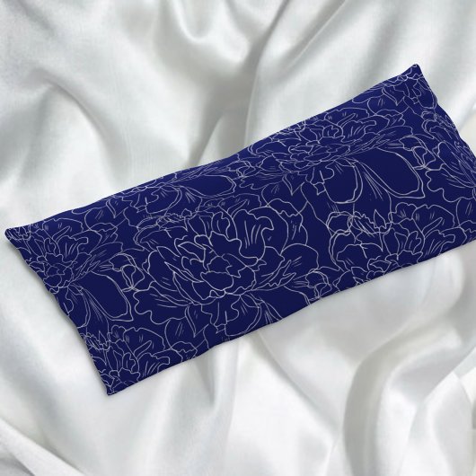 Elegantes Navy Blue Silver Floral Muster Seitenschläferkissen