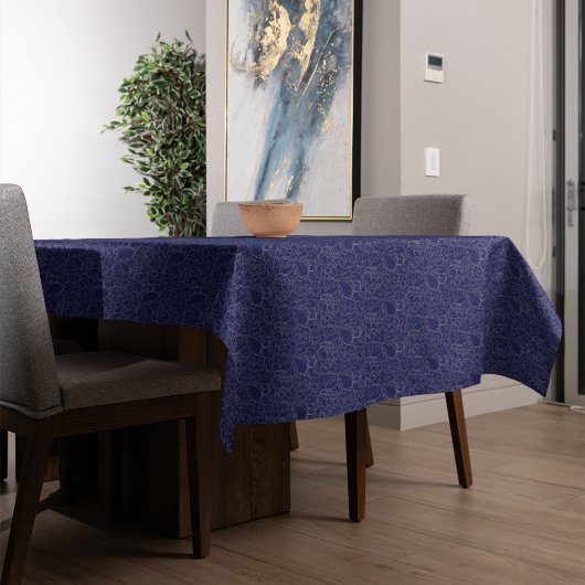 Elegantes Navy Blue Silver Floral Muster Tischdecke
