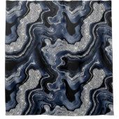 Elegantes Navy Blue & Silver Glitzer Agate Pattern Duschvorhang (Vorderseite)