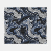 Elegantes Navy Blue & Silver Glitzer Agate Pattern Fleecedecke (Vorderseite (Horizontal))
