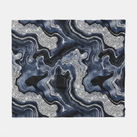 Elegantes Navy Blue & Silver Glitzer Agate Pattern Fleecedecke (Vorderseite (Horizontal))