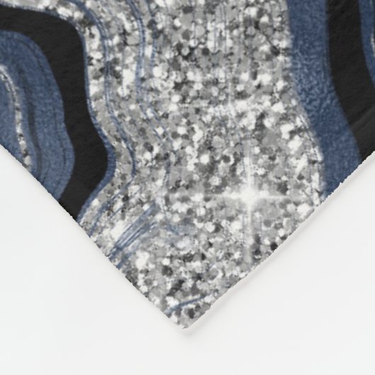 Elegantes Navy Blue & Silver Glitzer Agate Pattern Fleecedecke (Ecke)