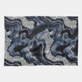 Elegantes Navy Blue & Silver Glitzer Agate Pattern Geschirrtuch (Horizontal)