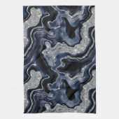 Elegantes Navy Blue & Silver Glitzer Agate Pattern Geschirrtuch (Vertikal)