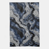 Elegantes Navy Blue & Silver Glitzer Agate Pattern Geschirrtuch (Vertikal)