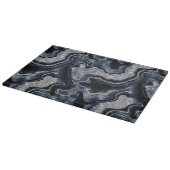 Elegantes Navy Blue & Silver Glitzer Agate Pattern Schneidebrett (Ecke)