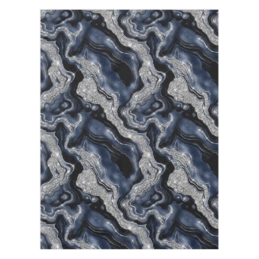 Elegantes Navy Blue & Silver Glitzer Agate Pattern Tischdecke (Vorderseite)