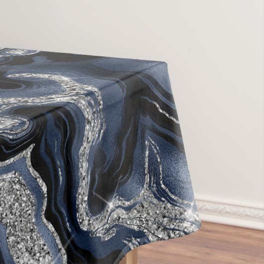Elegantes Navy Blue & Silver Glitzer Agate Pattern Tischdecke (Beispiel)